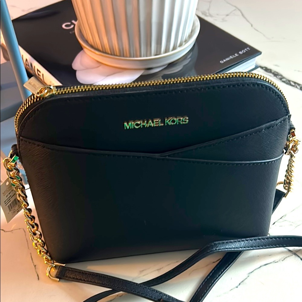 Michael Kors Black and Gold Crossbody Bag with Chain Strap